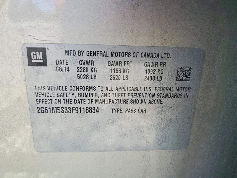 62580176 :رقم المزاد ، 2G61M5S33F9118834 vin ، 2015 Cadillac Xts مزاد بيع