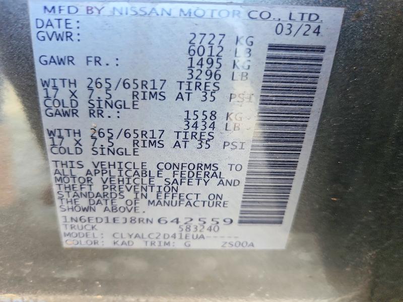64616506 :رقم المزاد ، 1N6ED1EJ8RN642559 vin ، 2024 Nissan Frontier مزاد بيع