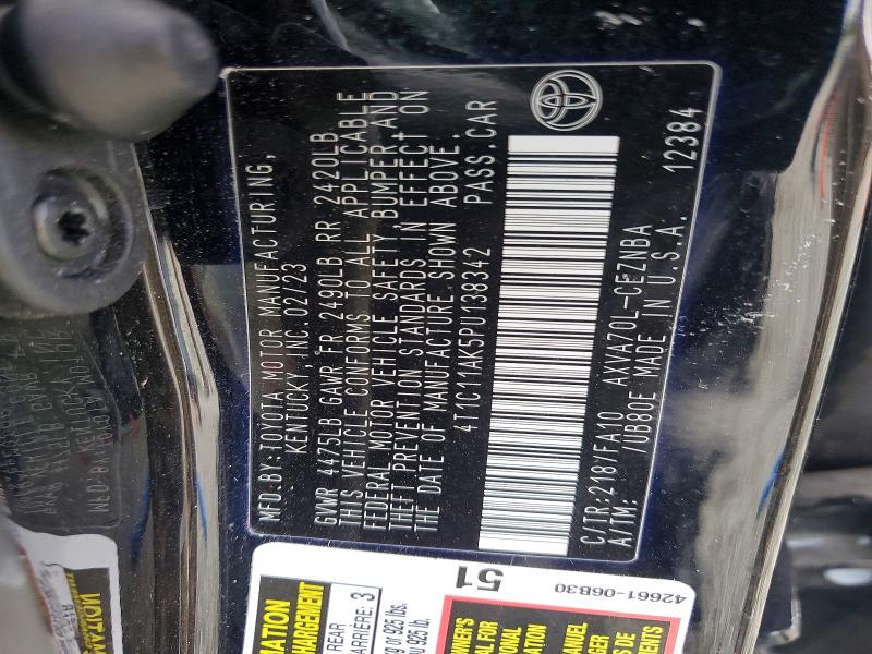 65681076 :رقم المزاد ، 4T1C11AK5PU138342 vin ، 2023 Toyota Camry مزاد بيع