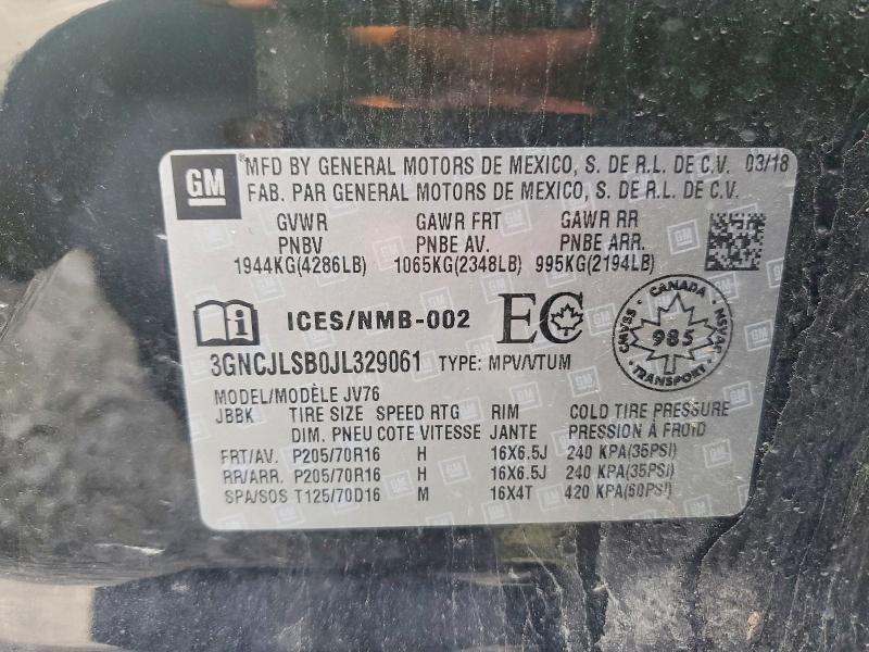 63670446 :رقم المزاد ، 3GNCJLSB0JL329061 vin ، 2018 Chevrolet Trax مزاد بيع