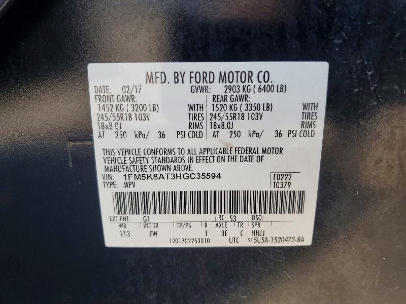 2017 Ford Explorer მანქანა იყიდება აუქციონზე, vin: 1FM5K8AT3HGC35594, აუქციონის ნომერი: 63525456