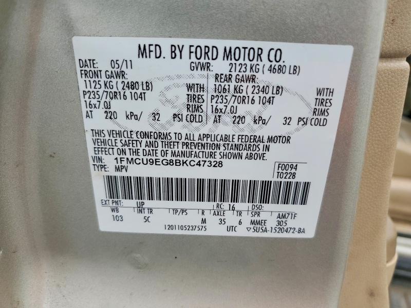 2011 Ford Escape მანქანა იყიდება აუქციონზე, vin: 1FMCU9EG8BKC47328, აუქციონის ნომერი: 64710026