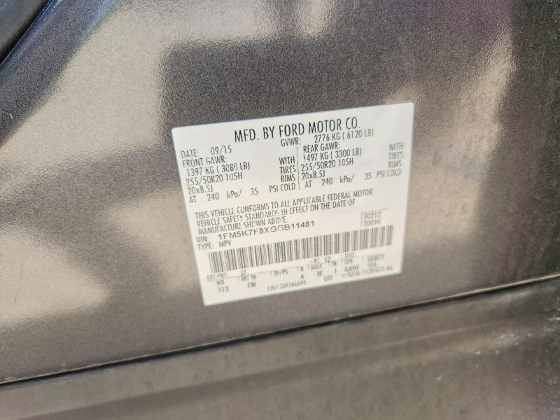 64830056 :رقم المزاد ، 1FM5K7F8XGGB11481 vin ، 2016 Ford Explorer مزاد بيع