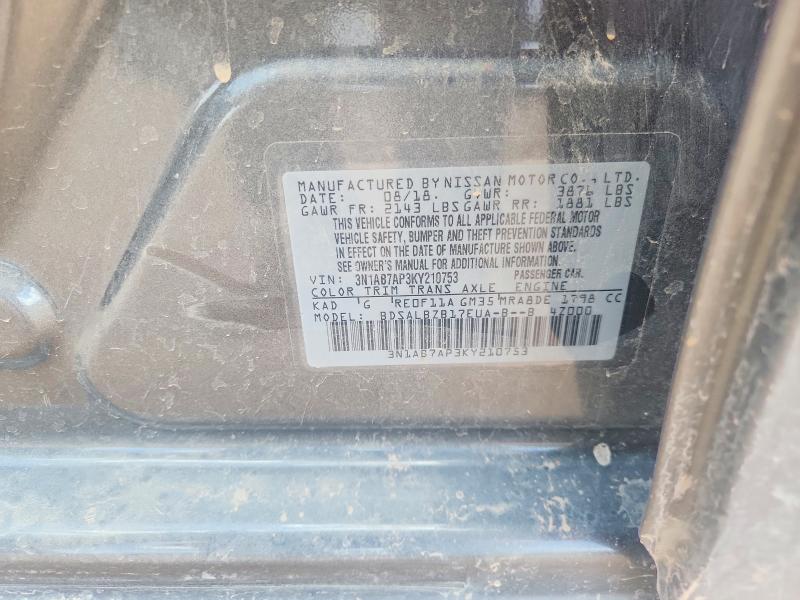 Aukcja sprzedaży 2019 Nissan Sentra, vin: 3N1AB7AP3KY210753, numer aukcji: 65436666