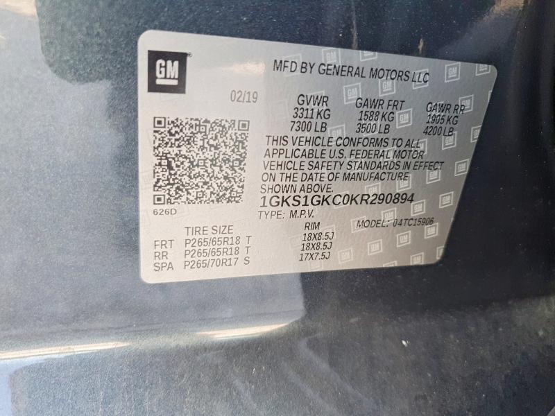 Aukcja sprzedaży 2019 Gmc Yukon Xl, vin: 1GKS1GKC0KR290894, numer aukcji: 64902216