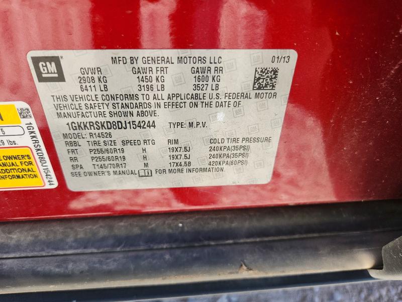 Aukcja sprzedaży 2013 Gmc Acadia, vin: 1GKKRSKD8DJ154244, numer aukcji: 65726396