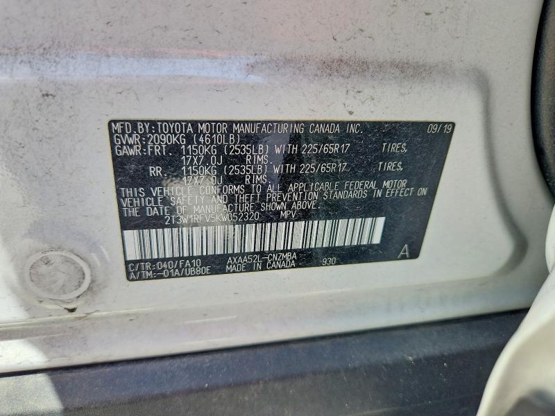 66193516 :رقم المزاد ، 2T3W1RFV5KW052320 vin ، 2019 Toyota Rav4 مزاد بيع