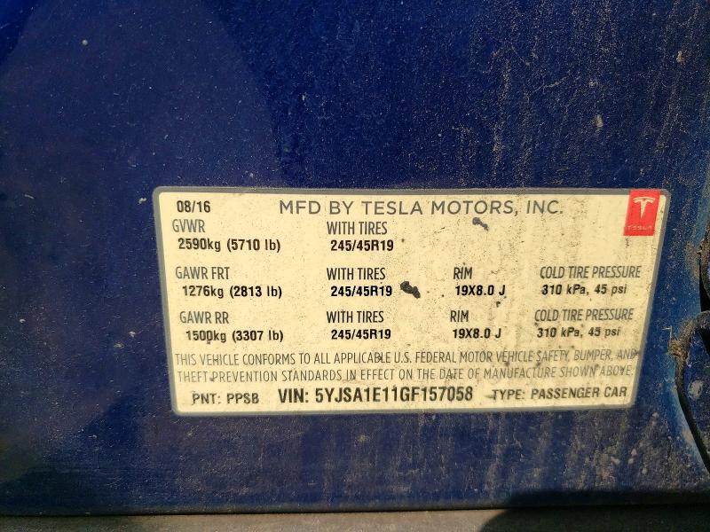 65055626 :رقم المزاد ، 5YJSA1E11GF157058 vin ، 2016 Tesla Model S مزاد بيع