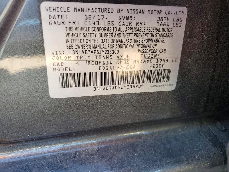 Aukcja sprzedaży 2018 Nissan Sentra, vin: 3N1AB7AP5JY238309, numer aukcji: 65238776