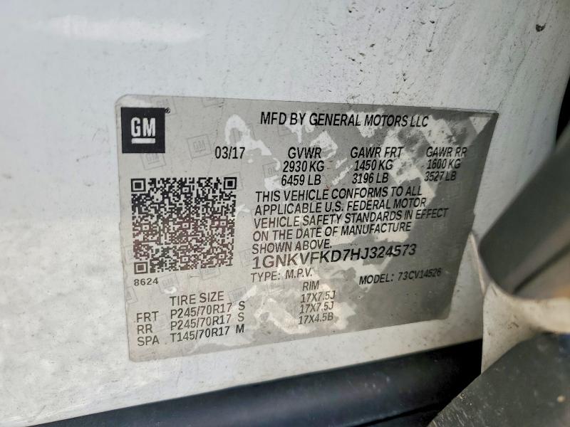 64823256 :رقم المزاد ، 1GNKVFKD7HJ324573 vin ، 2017 Chevrolet Traverse مزاد بيع