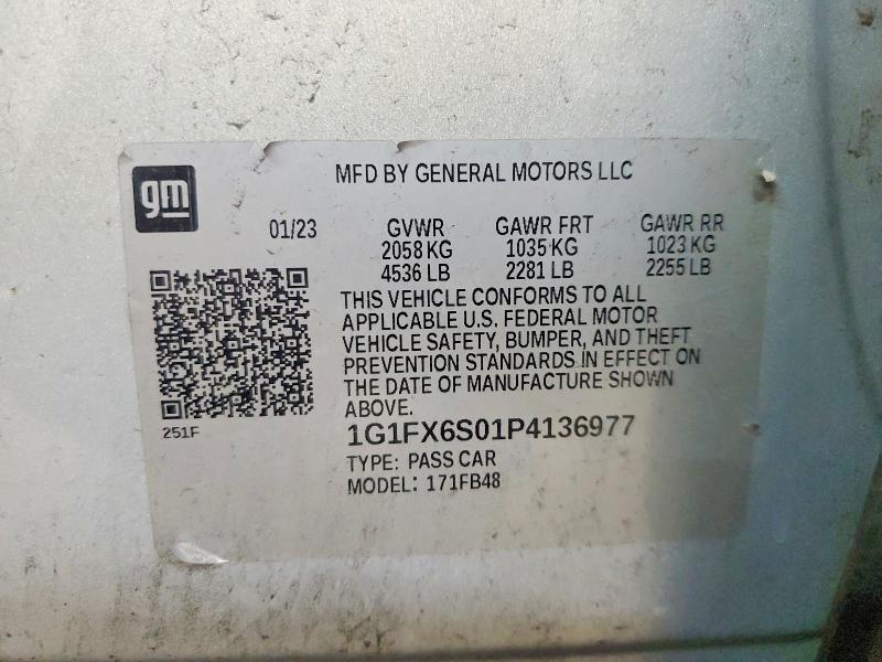 2023 Chevrolet Bolt Ev მანქანა იყიდება აუქციონზე, vin: 1G1FX6S01P4136977, აუქციონის ნომერი: 65137986