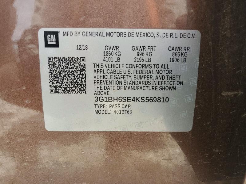 63427056 :رقم المزاد ، 3G1BH6SE4KS569810 vin ، 2019 Chevrolet Cruze مزاد بيع
