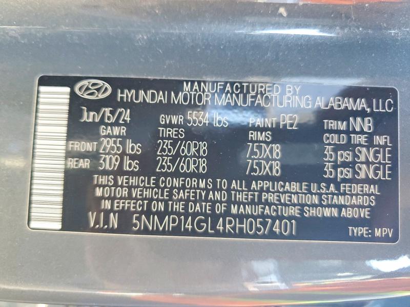 Продажа на аукционе авто 2024 Hyundai Santa Fe, vin: 5NMP14GL4RH057401, номер лота: 63442006