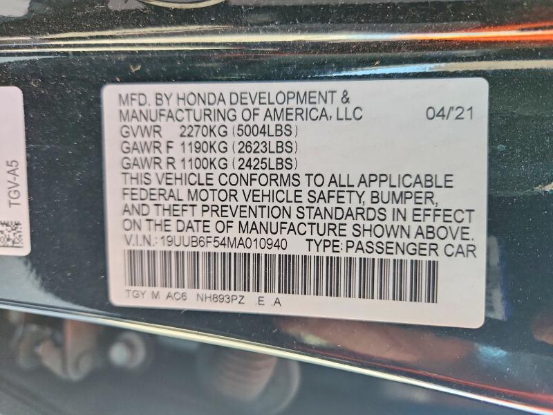 Aukcja sprzedaży 2021 Acura Tlx, vin: 19UUB6F54MA010940, numer aukcji: 64635576
