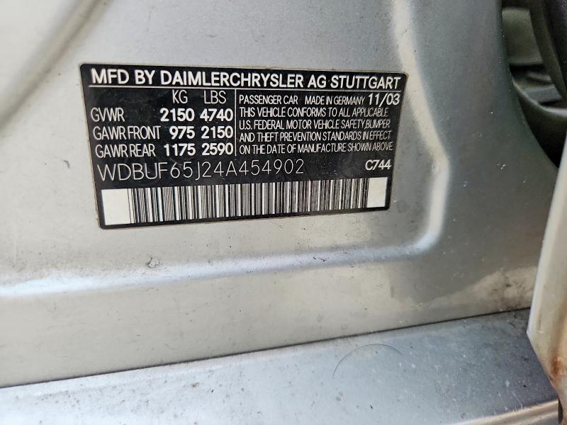 2004 Mercedes-benz E მანქანა იყიდება აუქციონზე, vin: WDBUF65J24A454902, აუქციონის ნომერი: 65627226