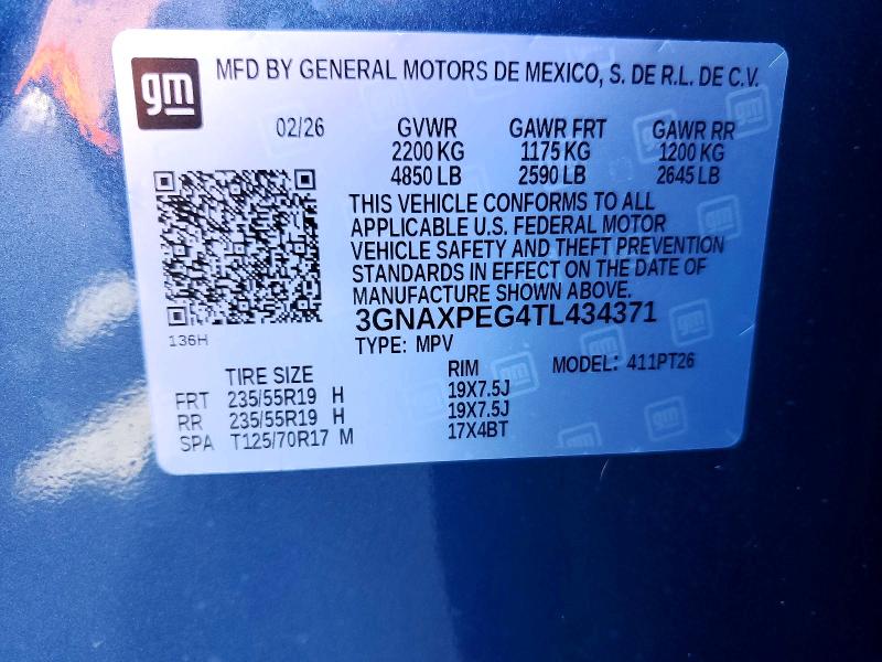 Aukcja sprzedaży 2026 Chevrolet Equinox, vin: 3GNAXPEG4TL434371, numer aukcji: 66284486