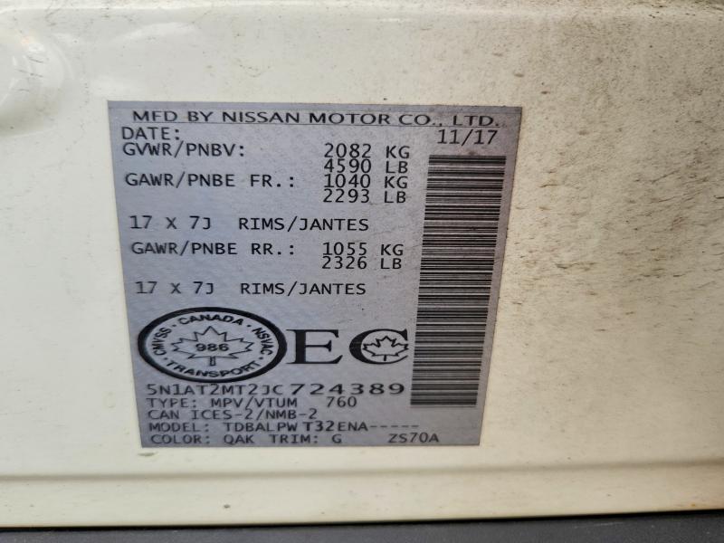 66725526 :رقم المزاد ، 5N1AT2MT2JC724389 vin ، 2018 Nissan Rogue مزاد بيع