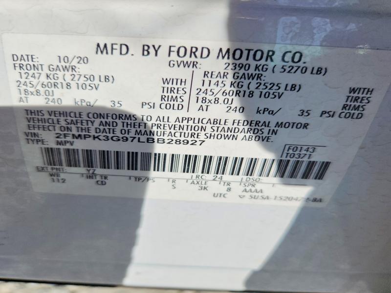 Продаж на аукціоні авто 2020 Ford Edge, vin: 2FMPK3G97LBB28927, номер лоту: 65473156
