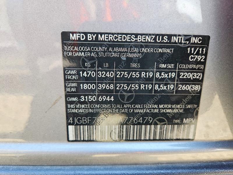 Продаж на аукціоні авто 2012 Mercedes-benz Gl, vin: 4JGBF7BE5CA776479, номер лоту: 66519036