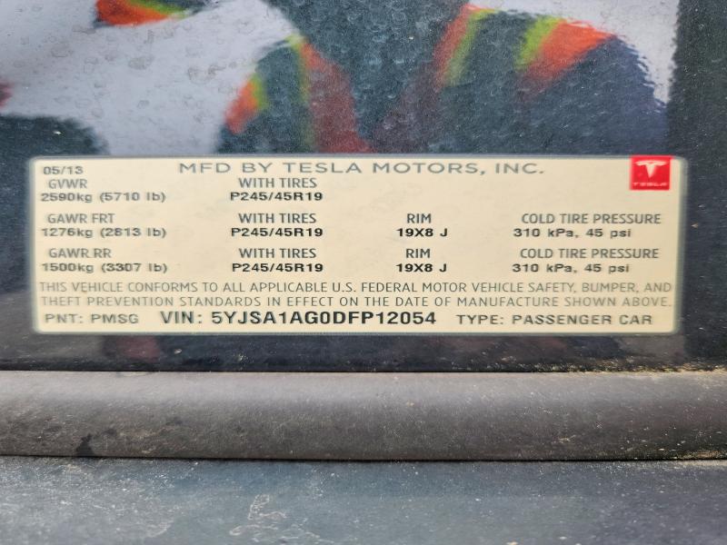 63150316 :رقم المزاد ، 5YJSA1AG0DFP12054 vin ، 2013 Tesla Model S مزاد بيع