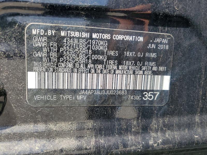 63639676 :رقم المزاد ، JA4AP3AU3JU023683 vin ، 2018 Mitsubishi Outlander Sport مزاد بيع