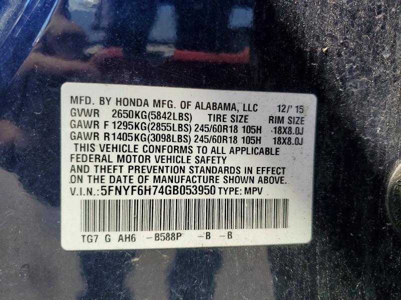 Aukcja sprzedaży 2016 Honda Pilot, vin: 5FNYF6H74GB053950, numer aukcji: 64306786