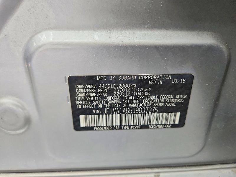 2018 Subaru Wrx მანქანა იყიდება აუქციონზე, vin: JF1VA1A65J9837275, აუქციონის ნომერი: 64220936