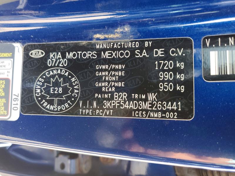 64412566 :رقم المزاد ، 3KPF54AD3ME263441 vin ، 2021 Kia Forte مزاد بيع