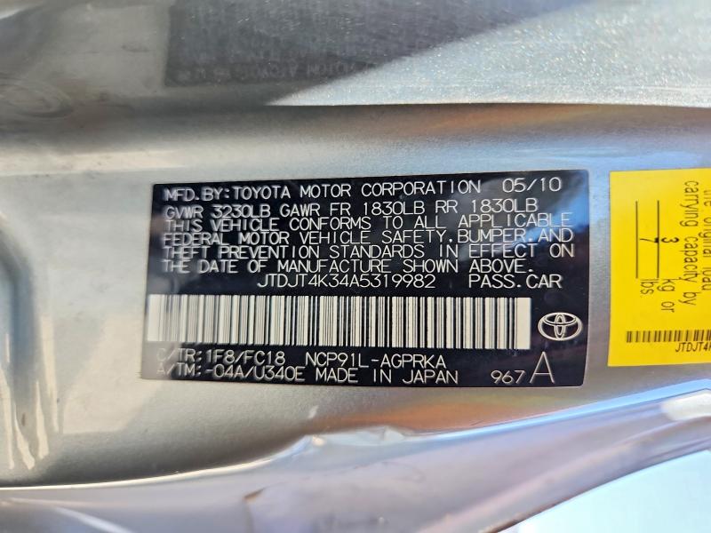 Aukcja sprzedaży 2010 Toyota Yaris, vin: JTDJT4K34A5319982, numer aukcji: 64694306