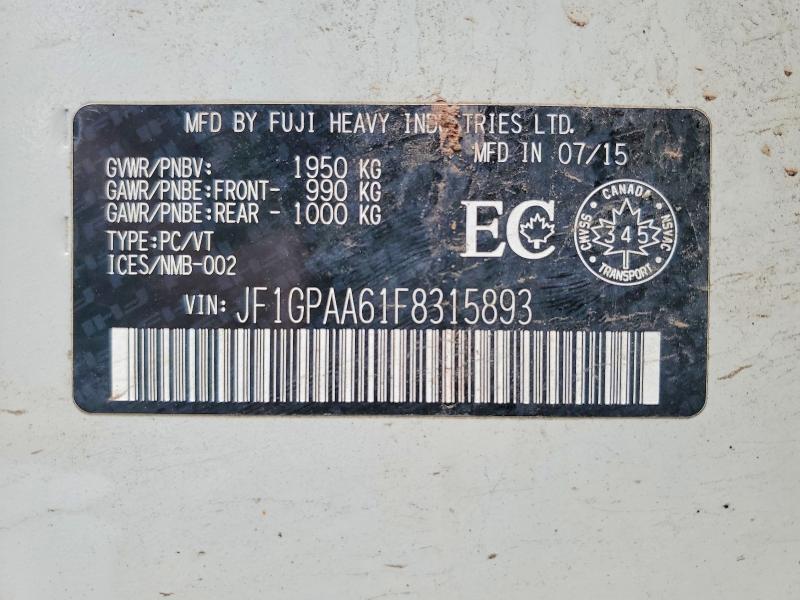 2015 Subaru Impreza მანქანა იყიდება აუქციონზე, vin: JF1GPAA61F8315893, აუქციონის ნომერი: 66514796