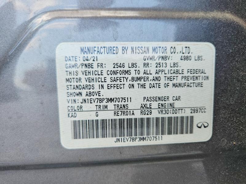 Aukcja sprzedaży 2021 Infiniti Q50, vin: JN1EV7BP3MM707511, numer aukcji: 61226236
