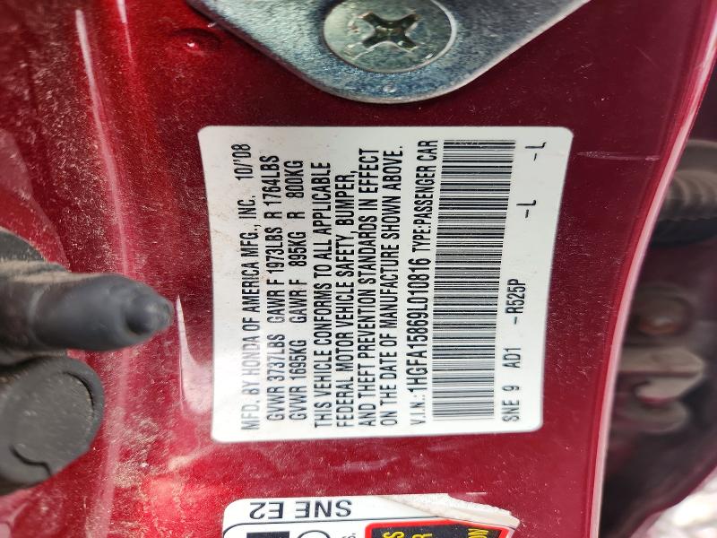 63622666 :رقم المزاد ، 1HGFA15869L010816 vin ، 2009 Honda Civic مزاد بيع