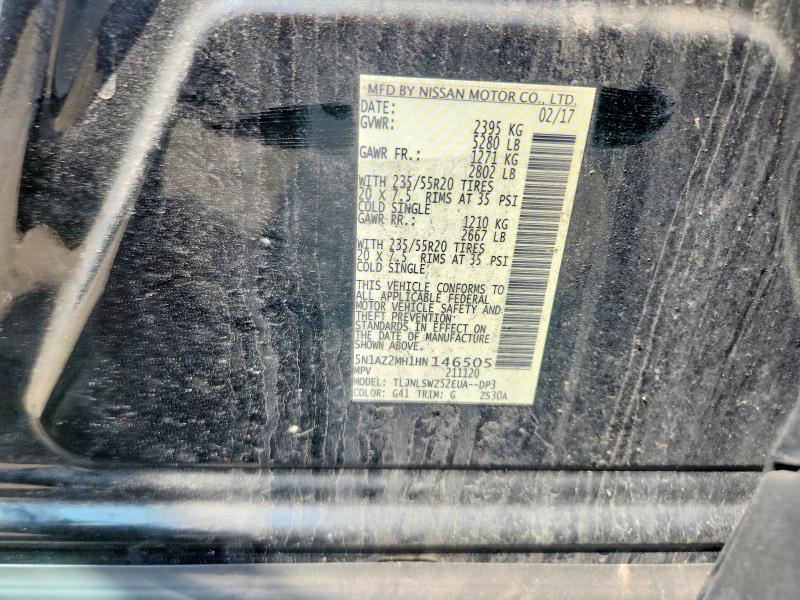 2017 Nissan Murano მანქანა იყიდება აუქციონზე, vin: 5N1AZ2MH1HN146505, აუქციონის ნომერი: 66613706