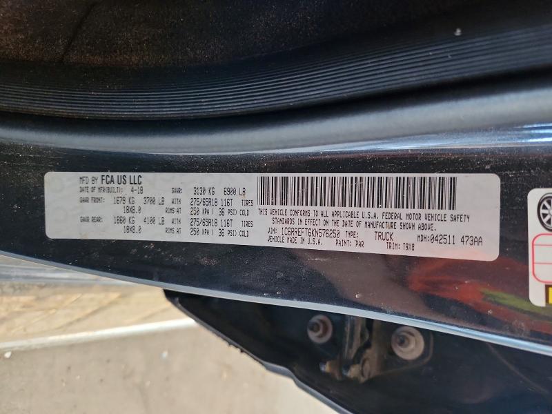 2019 Ram 1500 მანქანა იყიდება აუქციონზე, vin: 1C6RREFT6KN576250, აუქციონის ნომერი: 64517196