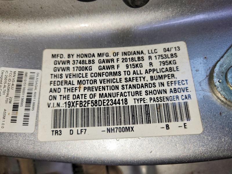 64238796 :رقم المزاد ، 19XFB2F58DE234418 vin ، 2013 Honda Civic مزاد بيع