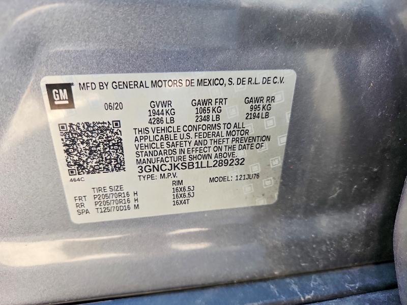 Aukcja sprzedaży 2020 Chevrolet Trax, vin: 3GNCJKSB1LL289232, numer aukcji: 64973466