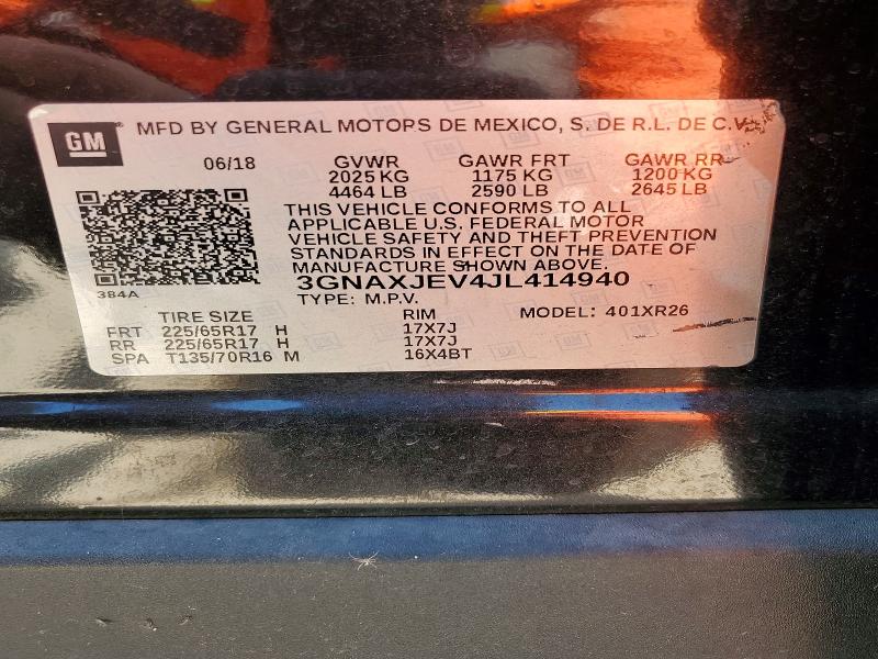 Aukcja sprzedaży 2018 Chevrolet Equinox, vin: 3GNAXJEV4JL414940, numer aukcji: 64985456