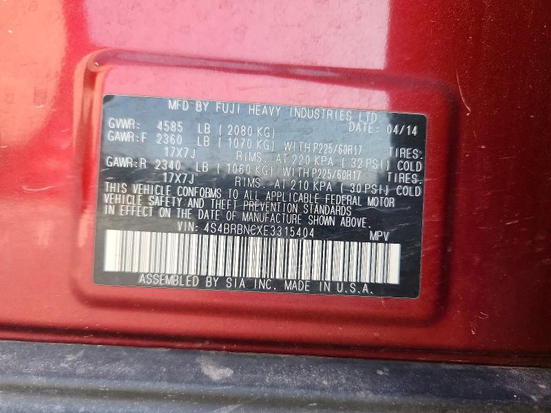Aukcja sprzedaży 2014 Subaru Outback, vin: 4S4BRBNCXE3315404, numer aukcji: 64134646