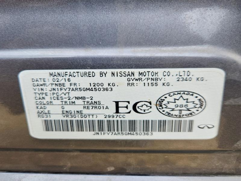 2016 Infiniti Q50 მანქანა იყიდება აუქციონზე, vin: JN1FV7AR5GM450363, აუქციონის ნომერი: 64299766