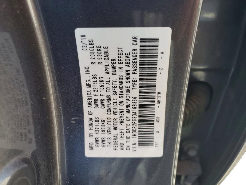 66431036 :رقم المزاد ، 1HGCR2F58GA169366 vin ، 2016 Honda Accord مزاد بيع