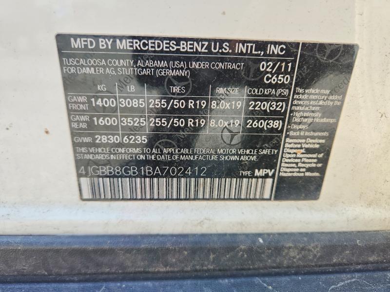 Продажа на аукционе авто 2011 Mercedes-benz Ml, vin: 4JGBB8GB1BA702412, номер лота: 66728706