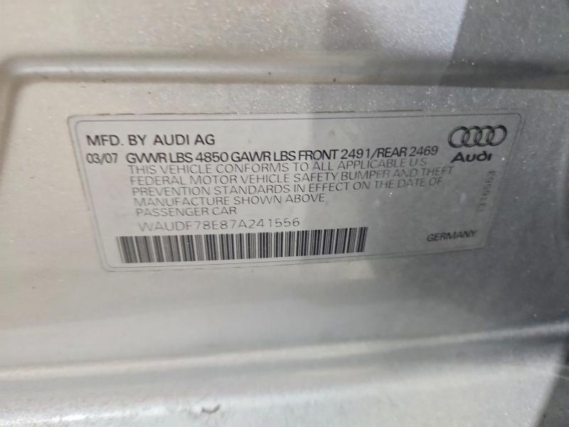 Aukcja sprzedaży 2007 Audi A4, vin: WAUDF78E87A241556, numer aukcji: 64220986