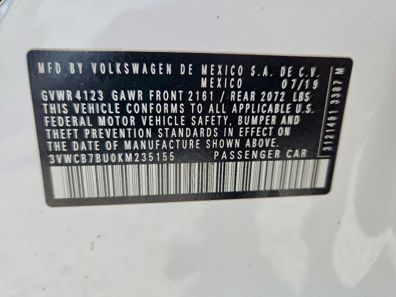 Продаж на аукціоні авто 2019 Volkswagen Jetta, vin: 3VWCB7BU0KM235155, номер лоту: 63746956