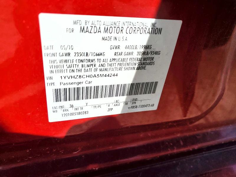 Продаж на аукціоні авто 2010 Mazda 6, vin: 1YVHZ8CH0A5M44244, номер лоту: 65389346