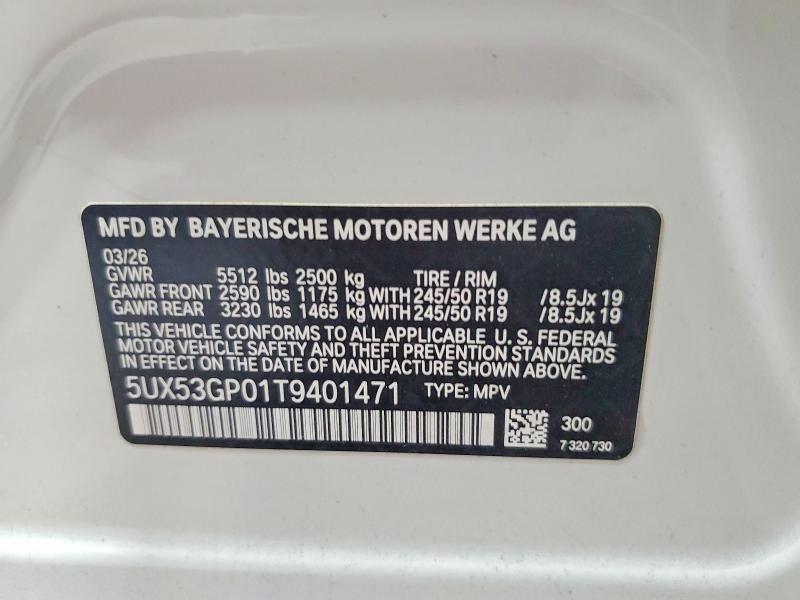 Aukcja sprzedaży 2026 Bmw X3, vin: 5UX53GP01T9401471, numer aukcji: 65435526