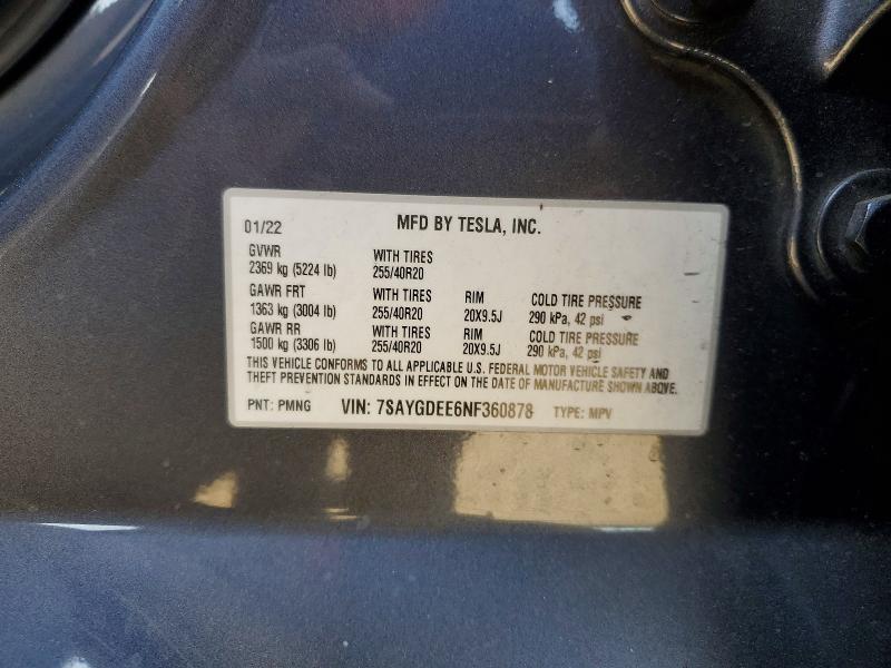 64764226 :رقم المزاد ، 7SAYGDEE6NF360878 vin ، 2022 Tesla Model Y مزاد بيع