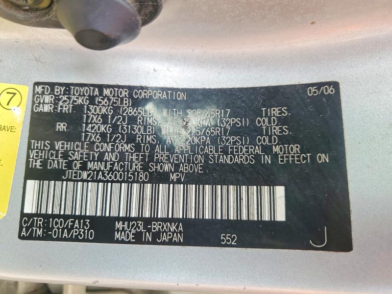 Aukcja sprzedaży 2006 Toyota Highlander, vin: JTEDW21A360015180, numer aukcji: 64004476