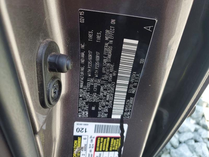 64832966 :رقم المزاد ، 5TDYK3DCXFS585243 vin ، 2015 Toyota Sienna مزاد بيع
