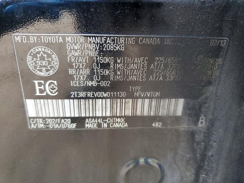 63537396 :رقم المزاد ، 2T3RFREV0DW011130 vin ، 2013 Toyota Rav4 مزاد بيع