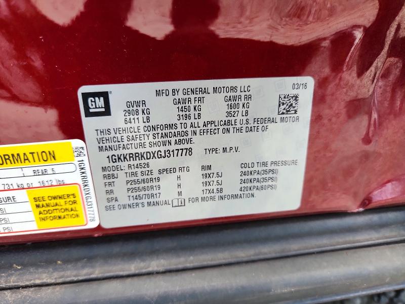 Продажа на аукционе авто 2016 Gmc Acadia, vin: 1GKKRRKDXGJ317778, номер лота: 65708946